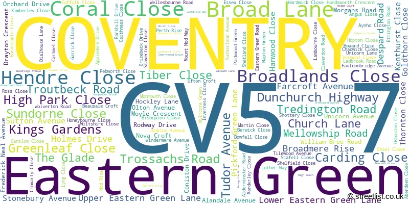 A word cloud for the CV5 7 postcode